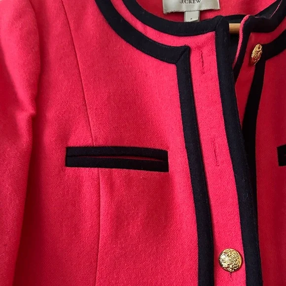 J. Crew Pink and Navy Trim Double Surged Wool Lady Jacket Size 2 - Picture 7 of 8